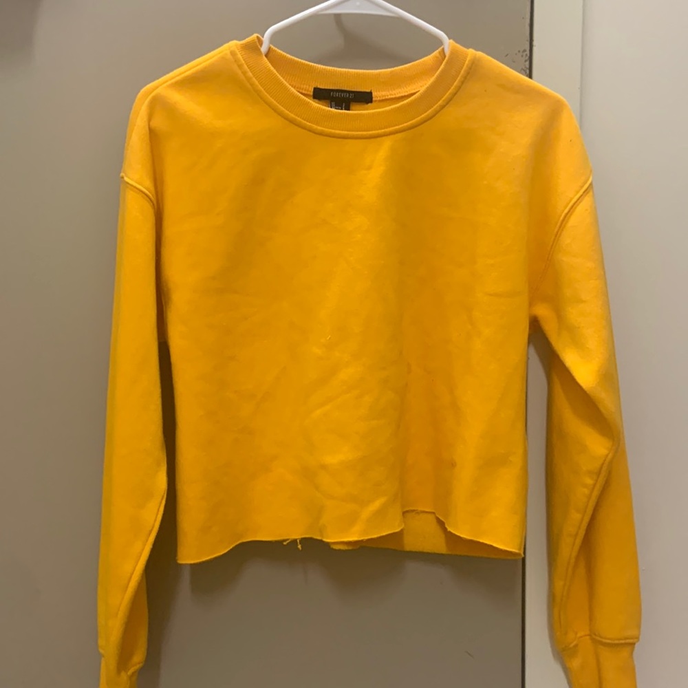 F21 yellow crop sweatshirt